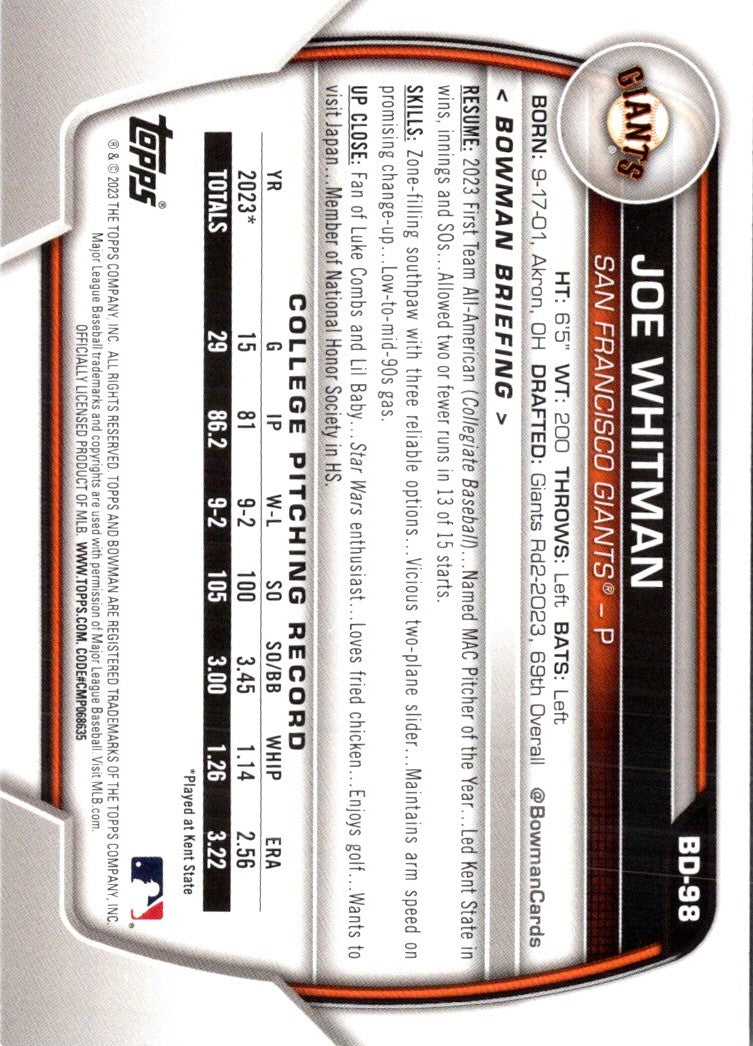 2023 Bowman Draft Joe Whitman