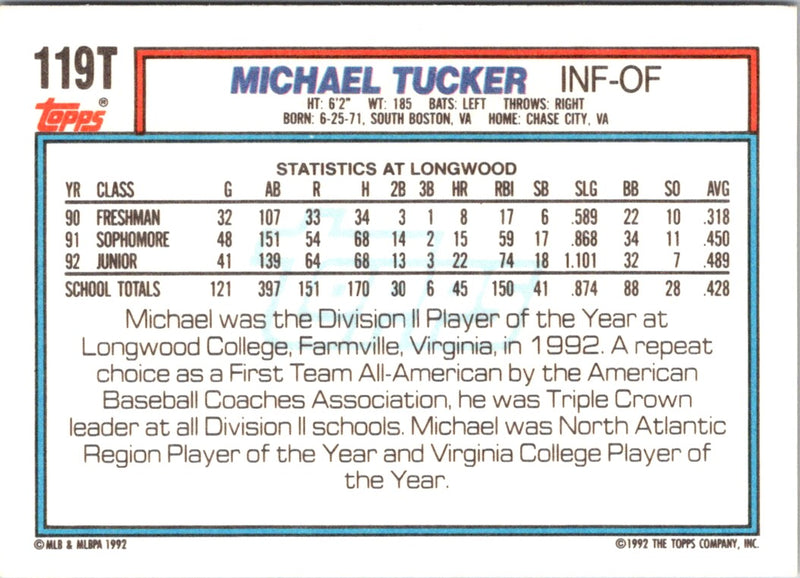 1992 Topps Traded Michael Tucker