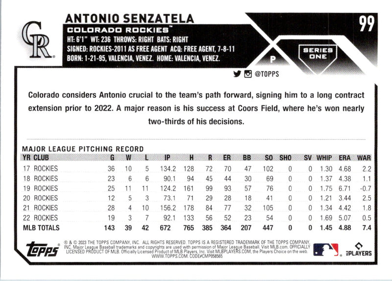 2023 Topps Royal Blue Antonio Senzatela