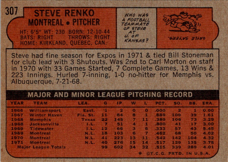 1972 Topps Steve Renko