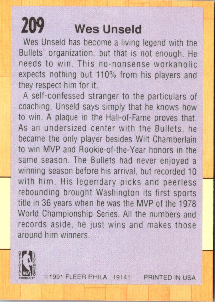 1991 Fleer Wes Unseld