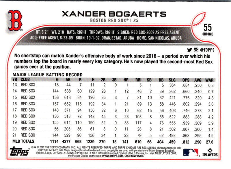 2022 Topps Chrome Xander Bogaerts