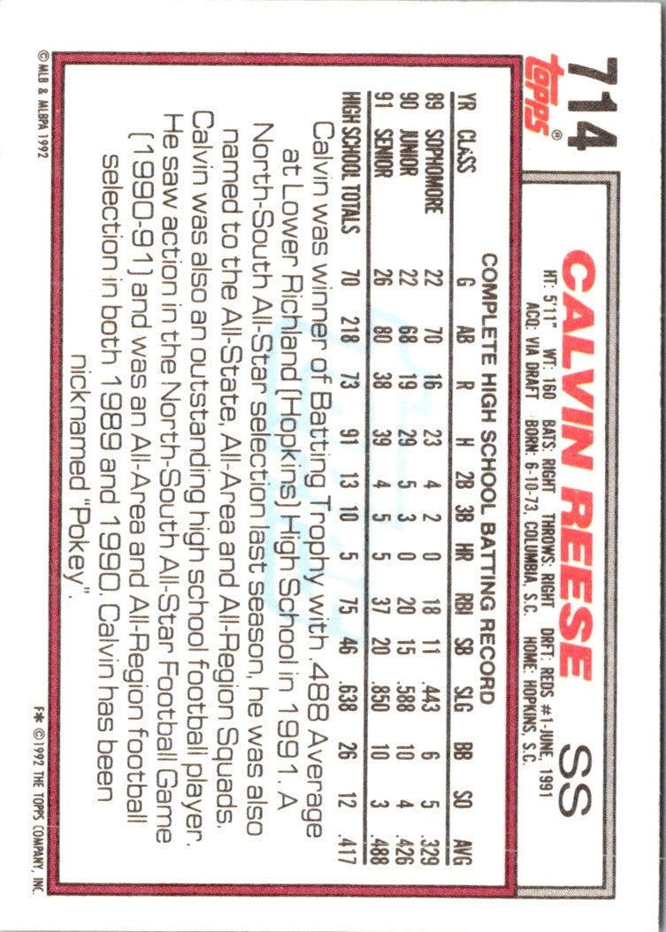 1992 Topps Gold Winners Calvin Reese