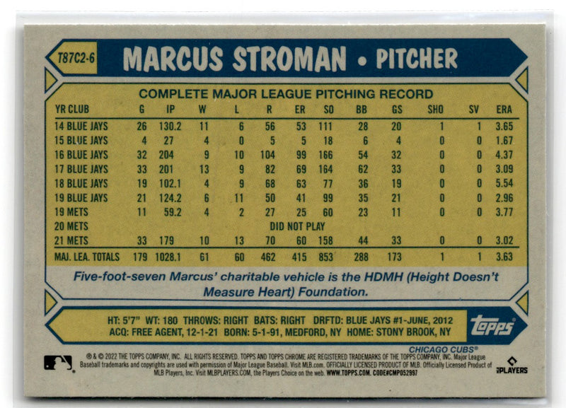 2022 Topps 1987 Baseball Chrome Marcus Stroman