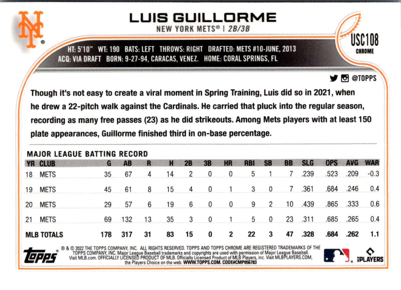 2022 Topps Chrome Update Luis Guillorme