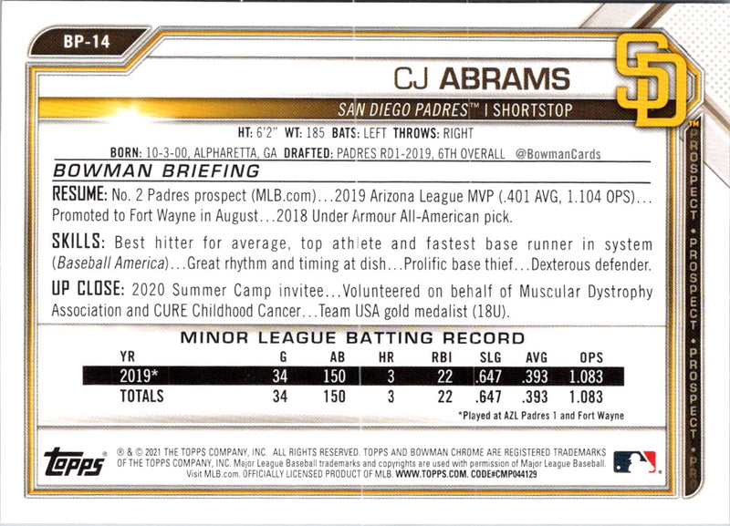 2021 Bowman Prospects CJ Abrams