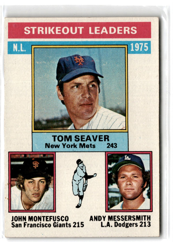 1976 O-Pee-Chee 1975 NL Strikeout Leaders - Tom Seaver/John Montefusco/Andy Messersmith #203