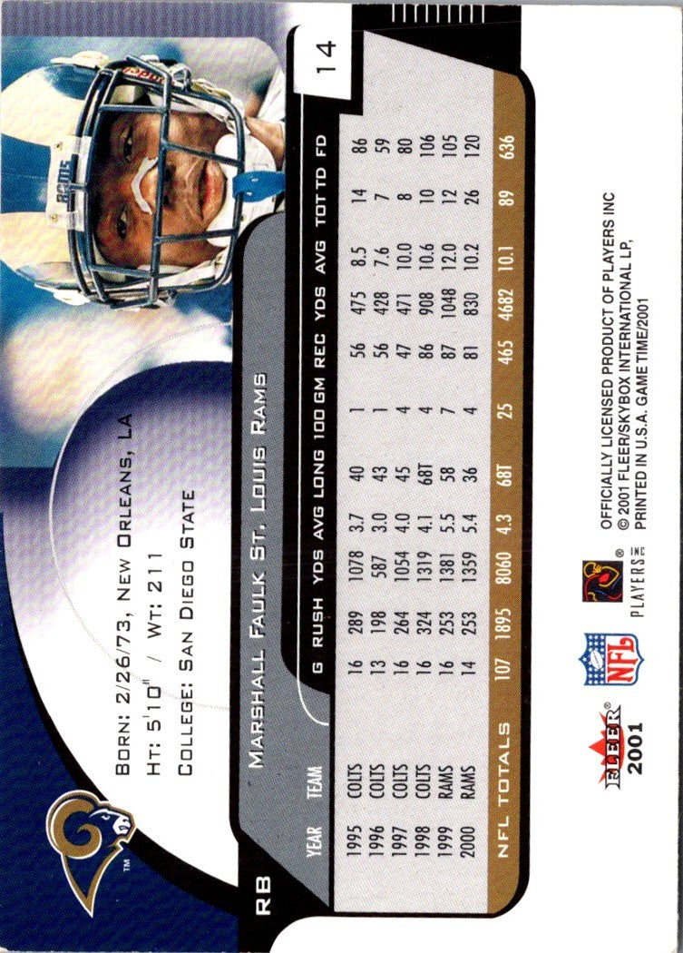 2001 Fleer Game Time Extra Marshall Faulk