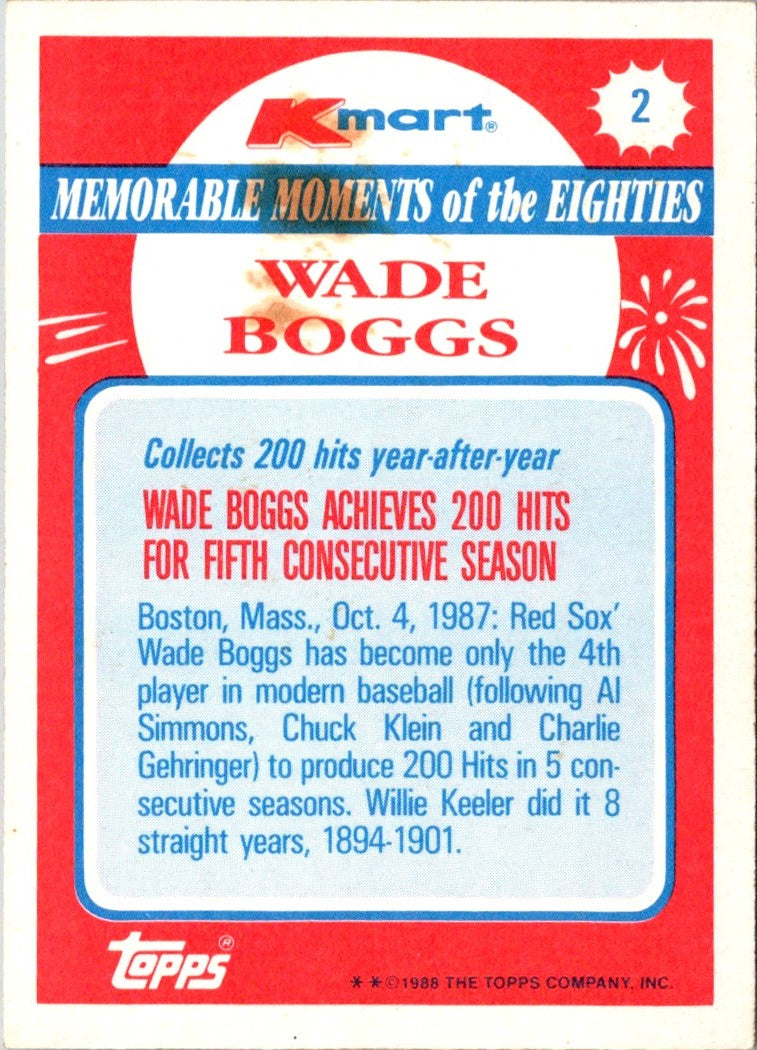 1988 Topps Kmart Memorable Moments Wade Boggs