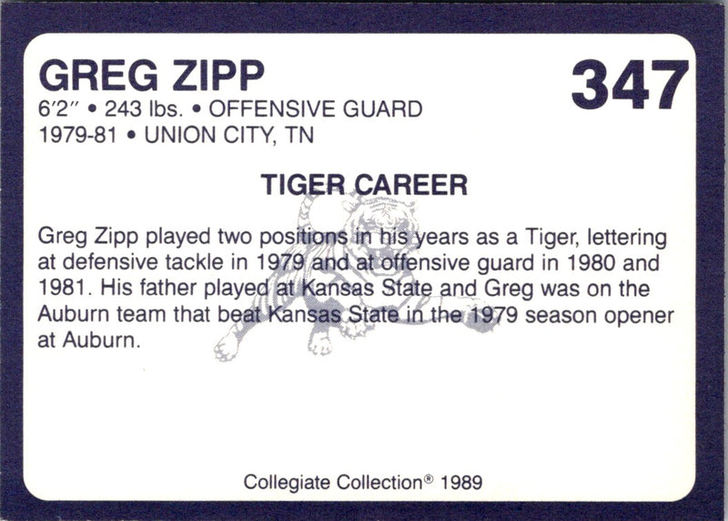 1989 Collegiate Collection Auburn Coke 580 Greg Zipp