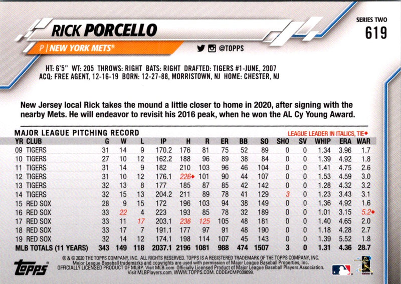 2020 Topps Rick Porcello