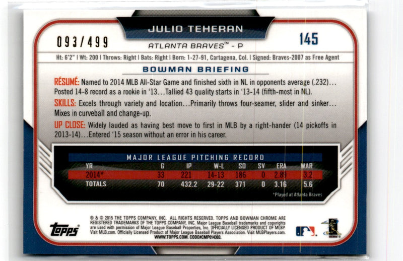 2015 Bowman Chrome Refractors Julio Teheran