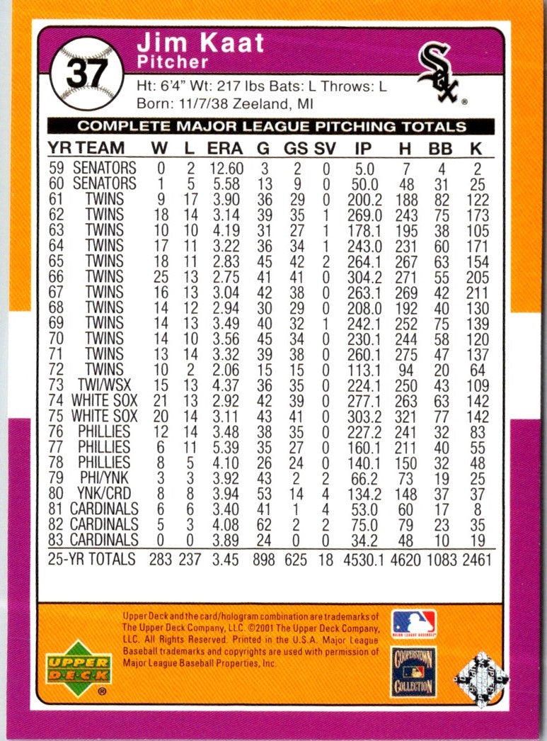 2001 Upper Deck Decade 1970's Jim Kaat