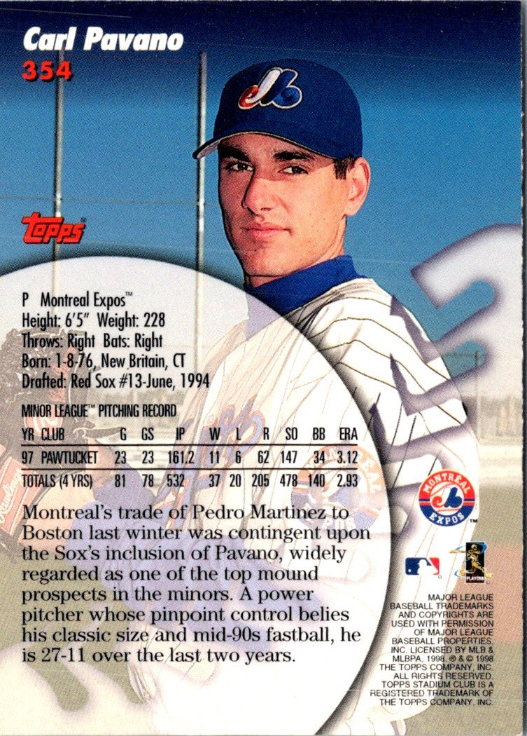1998 Stadium Club Carl Pavano