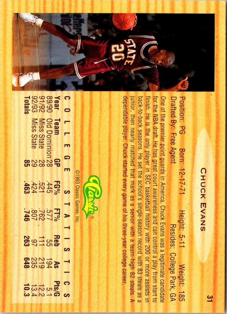 1993 Classic Draft Picks Gold Chuck Evans