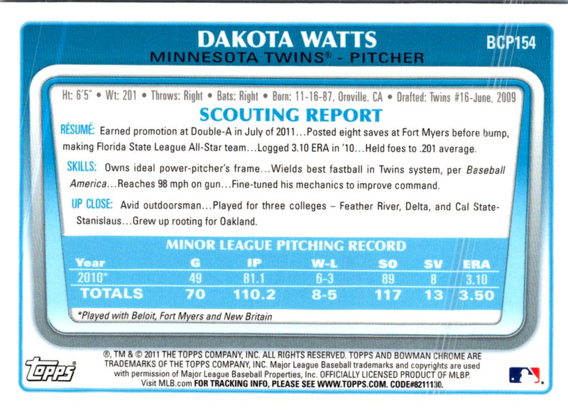 2011 Bowman Chrome Prospects Dakota Watts