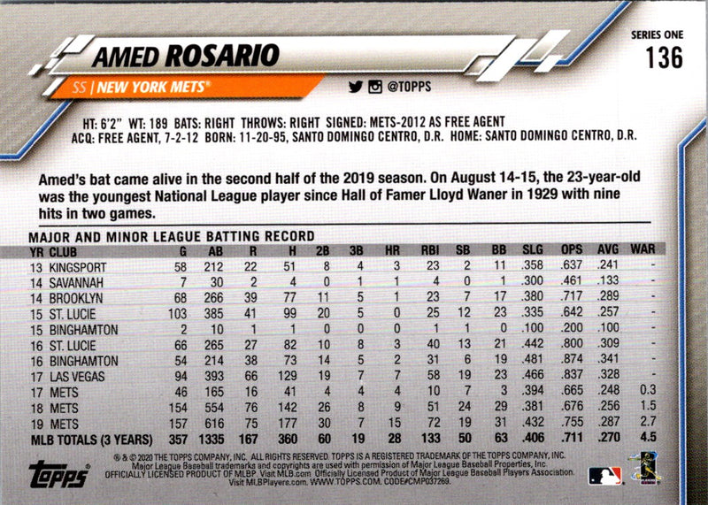 2020 Topps Amed Rosario