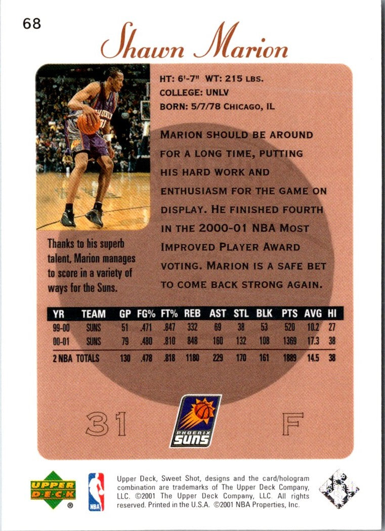 2001 Upper Deck Sweet Shot Shawn Marion