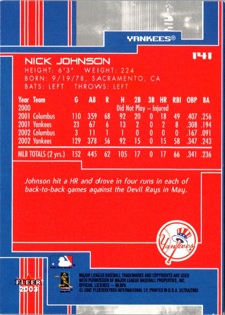 2002 Fleer Nick Johnson