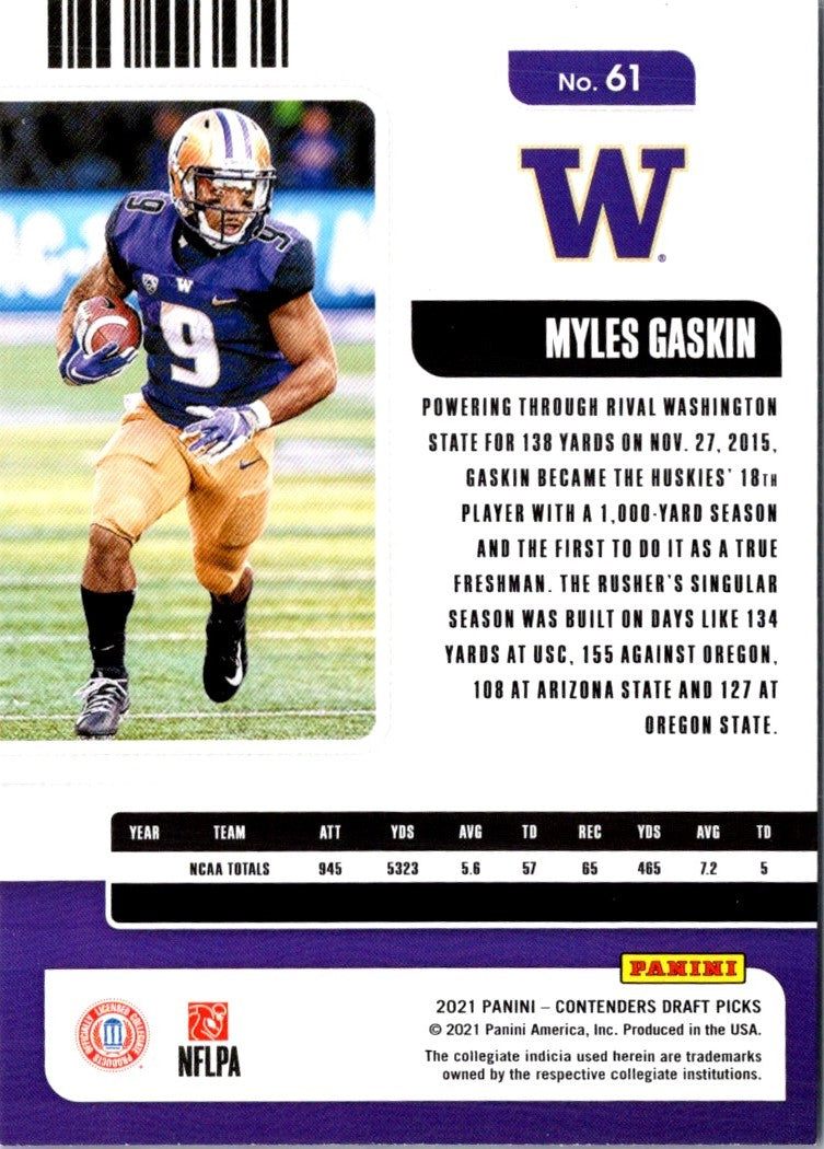 2021 Panini Contenders Draft Picks Ticket Myles Gaskin