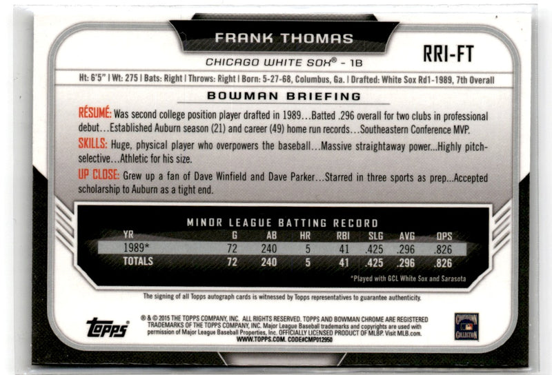 2015 Bowman Chrome Rookie Recollections Frank Thomas