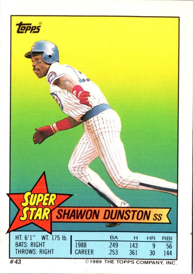 1989 Topps Stickers Super Star Backs Shawon Dunston