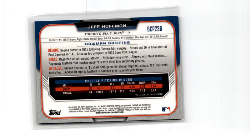 2015 Bowman Chrome Prospects Jeff Hoffman