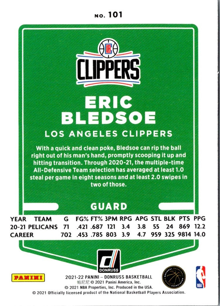 2021 Donruss Holo Red and Gold Laser Eric Bledsoe