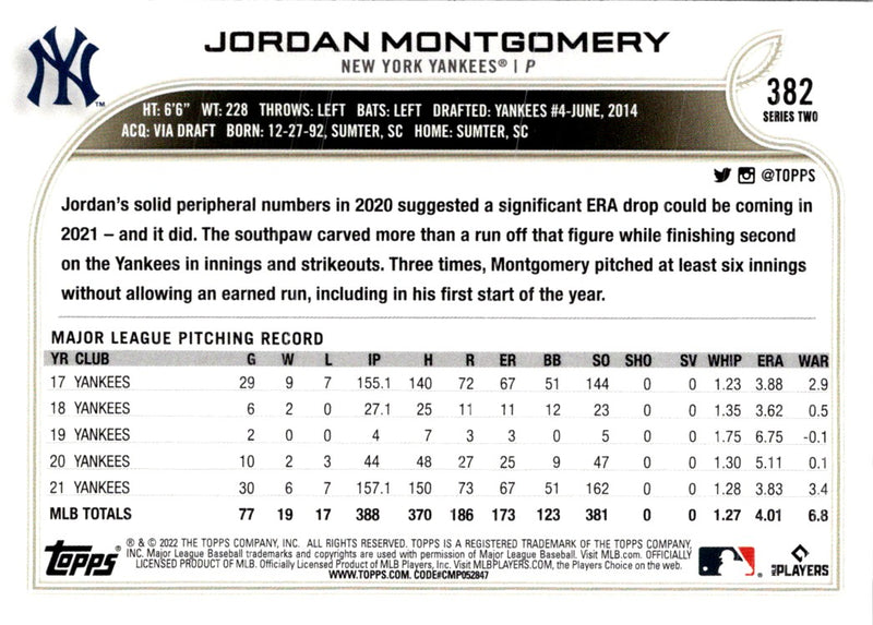 2022 Topps Jordan Montgomery