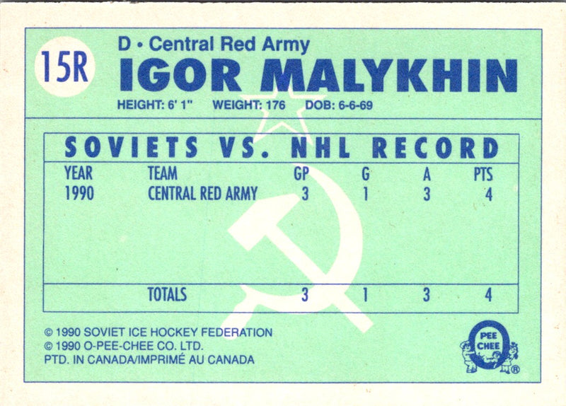 1990 O-Pee-Chee Central Red Army Igor Malykhin