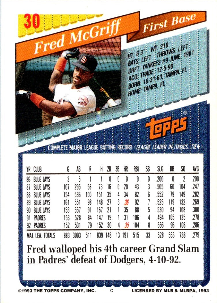 1993 Topps Gold Fred McGriff