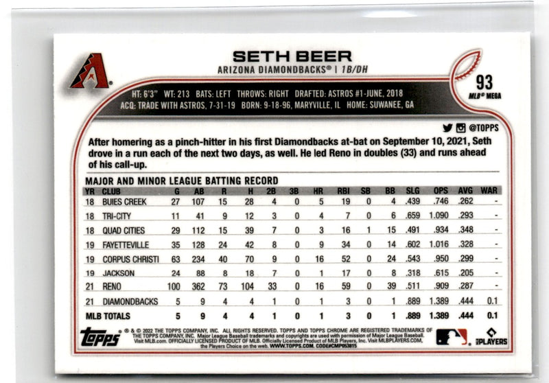 2022 Topps Chrome Logofractor Edition Seth Beer