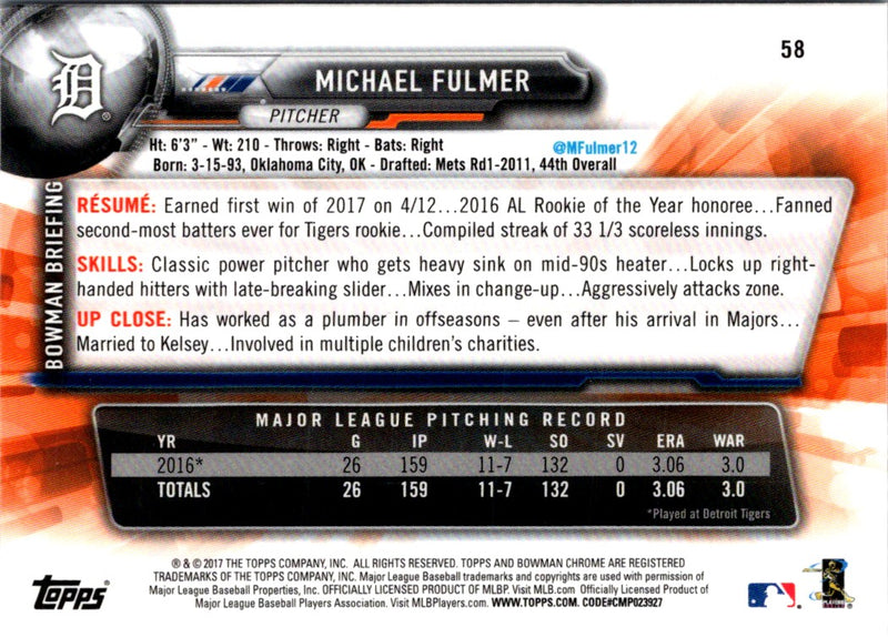 2017 Bowman Chrome Michael Fulmer