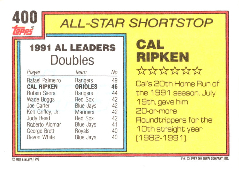 1992 Topps Gold Cal Ripken Jr.