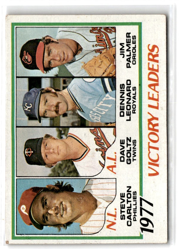 1978 Topps 1977 Victory Leaders - Steve Carlton/Dave Goltz/Dennis Leonard/Jim Palmer #205