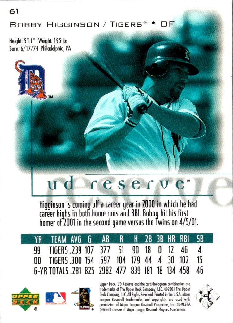 2001 UD Reserve Bobby Higginson