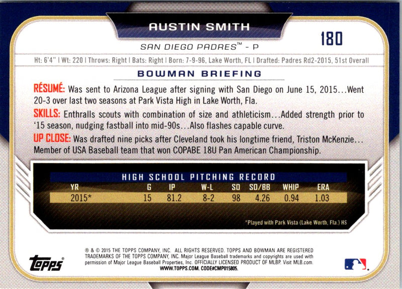 2015 Bowman Draft Picks & Prospects Austin Smith