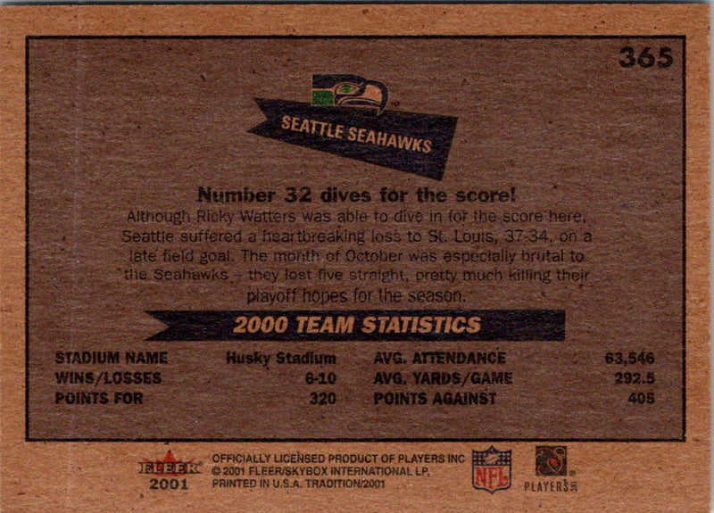 2001 Fleer Tradition Glossy Seattle Seahawks