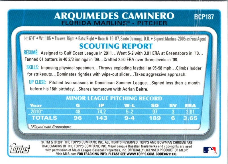 2011 Bowman Chrome Prospects Arquimedes Caminero