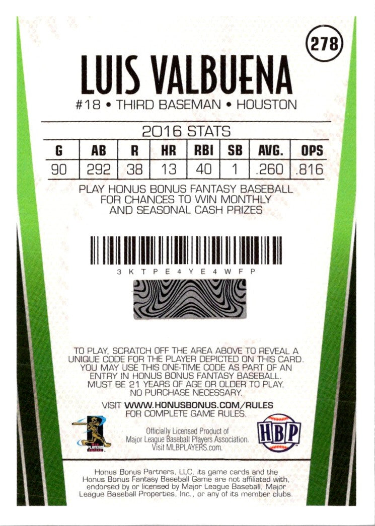 2017 Honus Bonus Fantasy Baseball Luis Valbuena