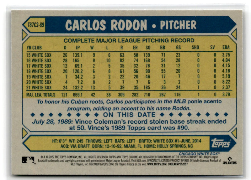 2022 Topps 1987 Baseball Chrome Carlos Rodon