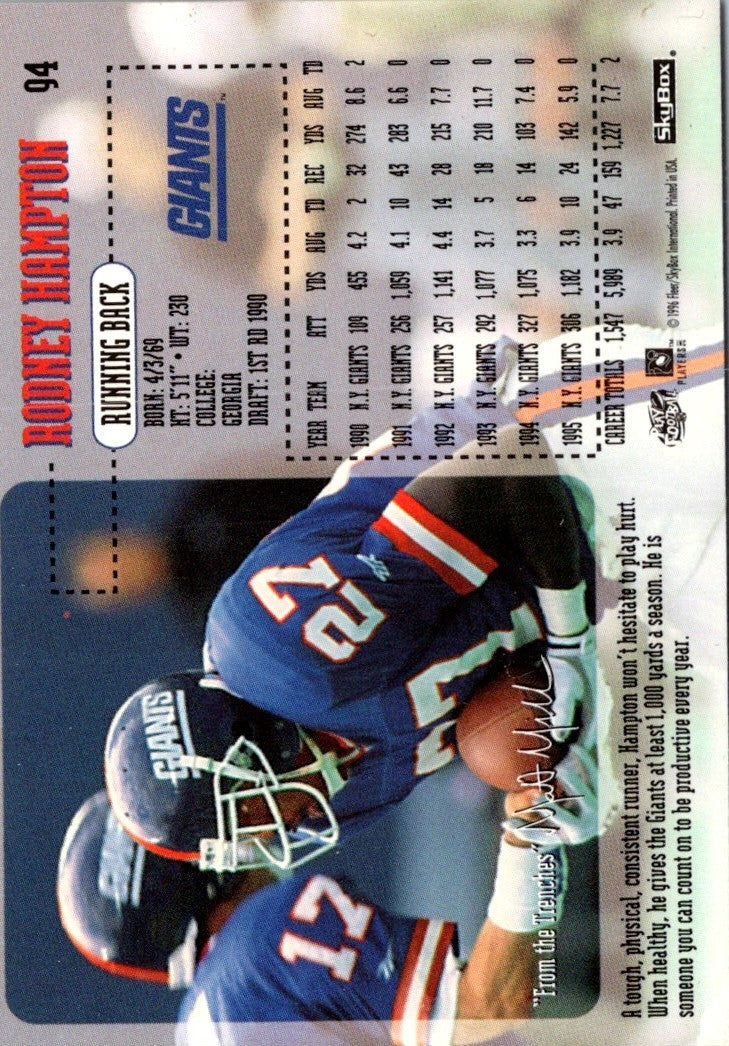 1996 SkyBox Impact Rodney Hampton