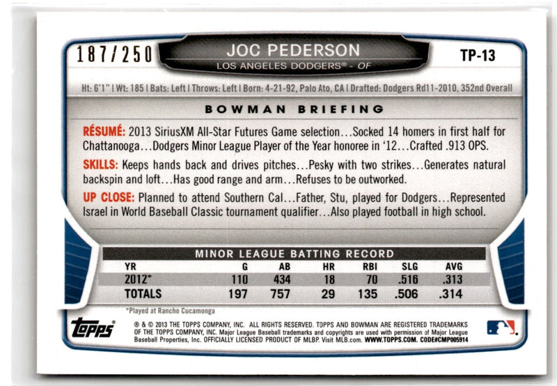 2013 Bowman Draft Picks & Prospects Top Orange Joc Pederson