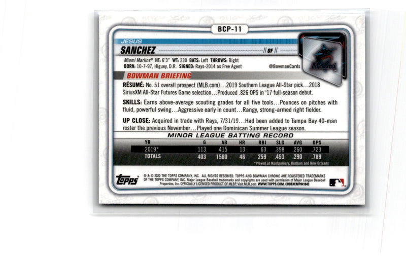 2020 Bowman Chrome Prospects Jesus Sanchez