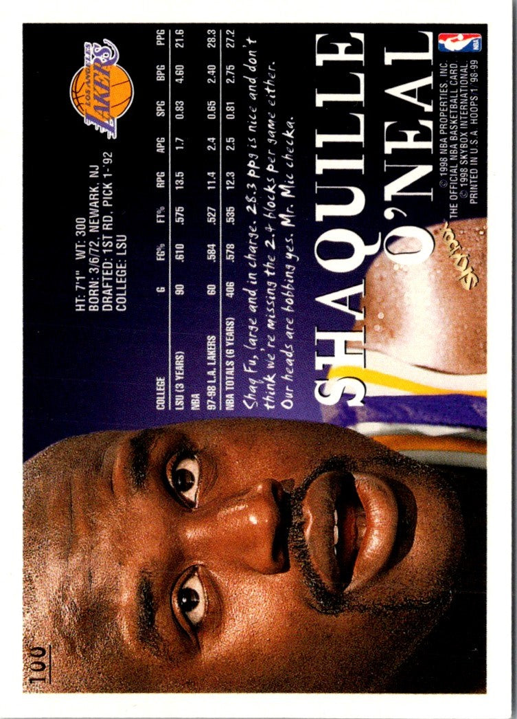 1998 Hoops Promo Sheet Shaquille O'Neal