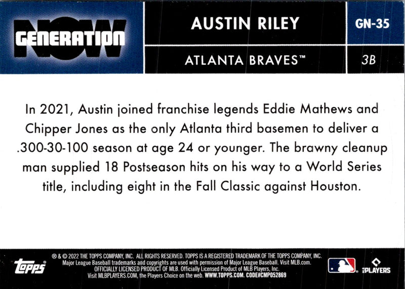 2022 Topps Generation Now Blue Austin Riley