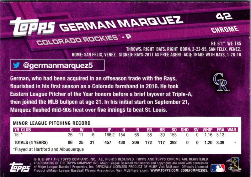 2017 Topps Chrome German Marquez