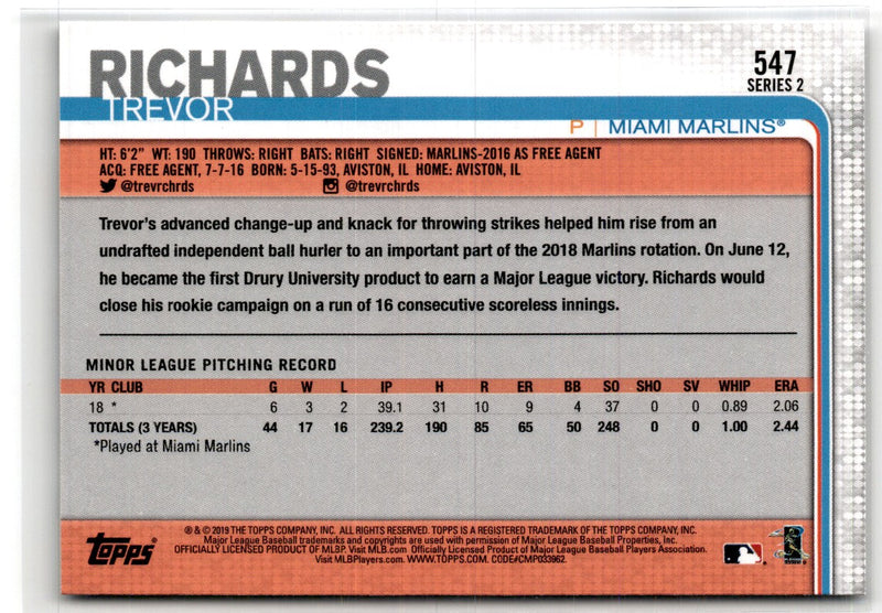 2019 Topps Miami Marlins Trevor Richards