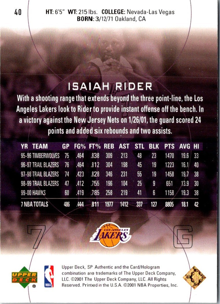 2000 SP Authentic Isaiah Rider