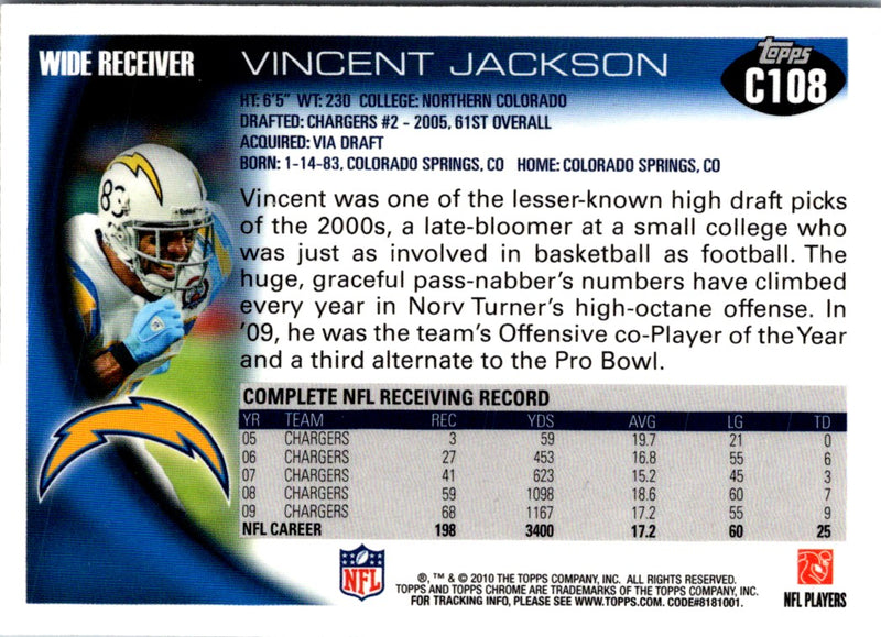 2010 Topps Chrome Vincent Jackson